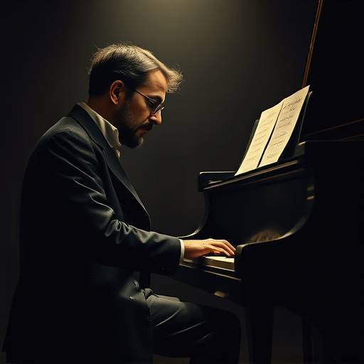 Erik Satie au piano, compositeur franäais d'avant-garde