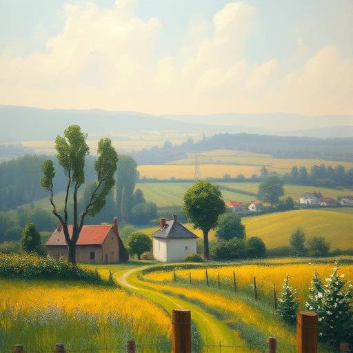 Peinture impressionniste de Claude Monet représentant un paysage de campagne
