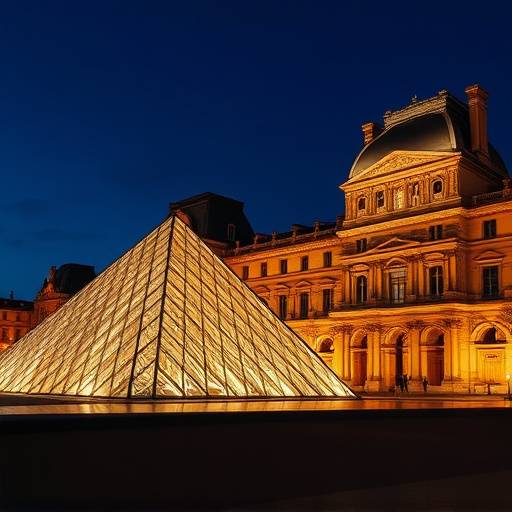 Vue du musée du Louvre illuminé la nuit
